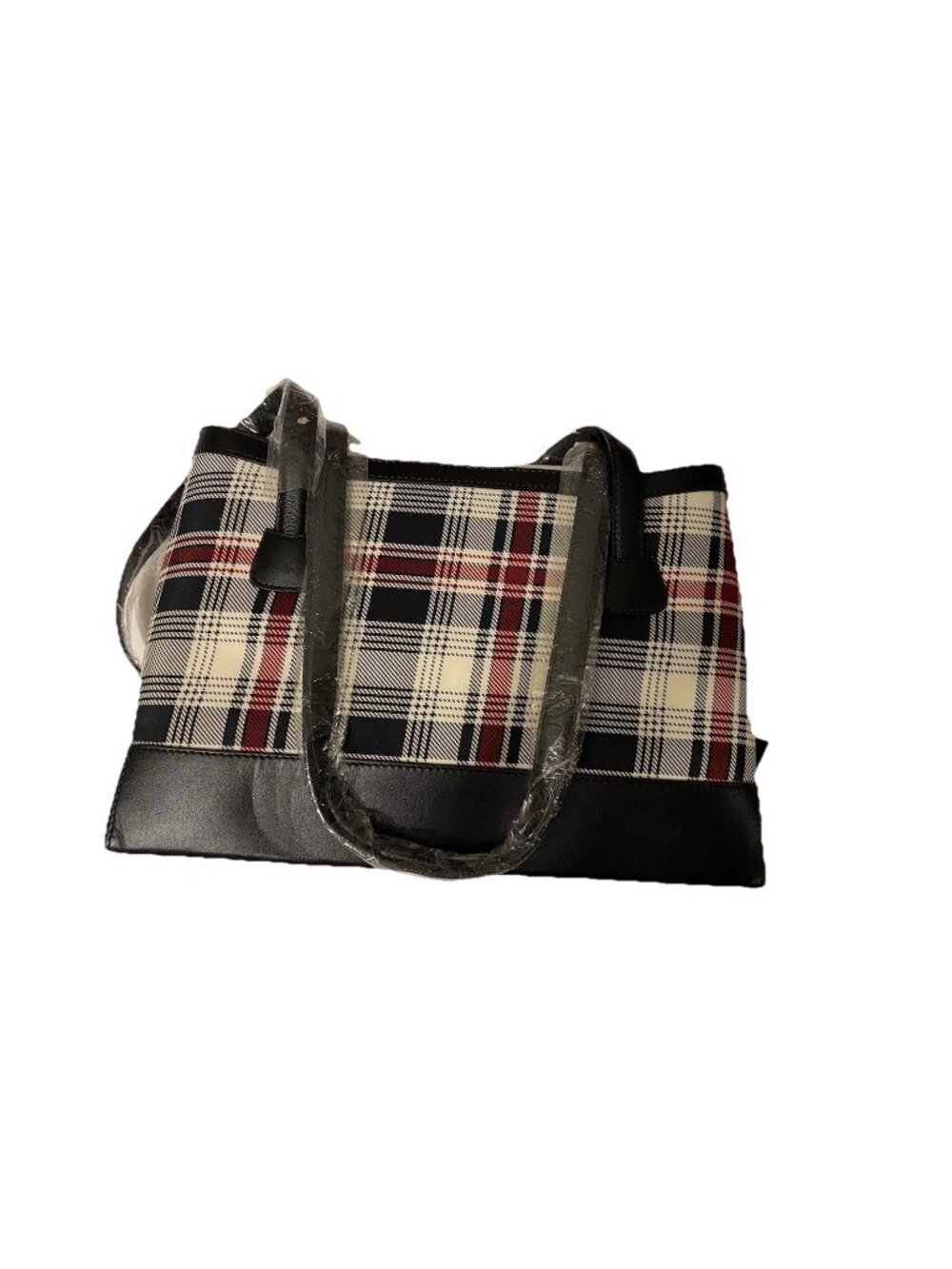 Handbag Plaid With Red Interior,Black Trim Maxx New York NWT 12" L X 8" H X 3" D
